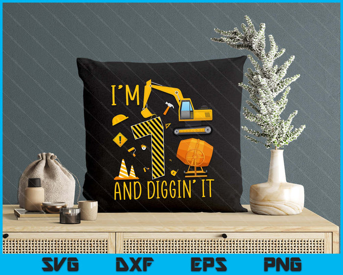 Two 7yr 7th Birthday Construction Boy 7 Years Old Diggin' SVG PNG Digital Printable Files