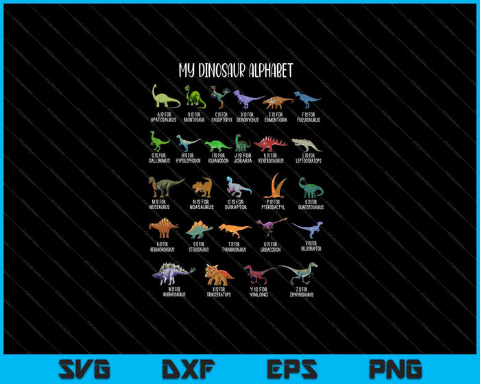 Tipos de dinosaurios Alfabeto AZ ABC Dino Identificación SVG PNG Cortar archivos imprimibles