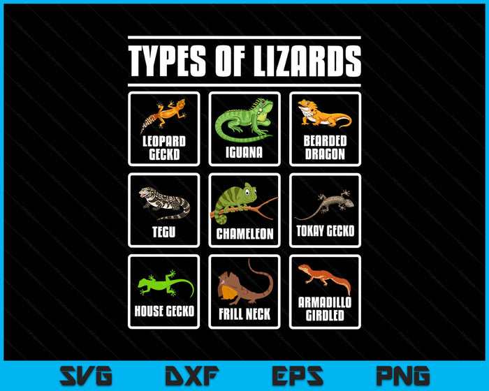 Types of Lizards Lizard Reptiles SVG PNG Digital Printable Files