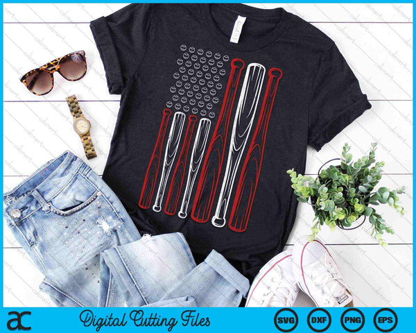 USA American Flag Baseball Red White Blue 4th of July SVG PNG Digital Cutting Files - on a t-shirt