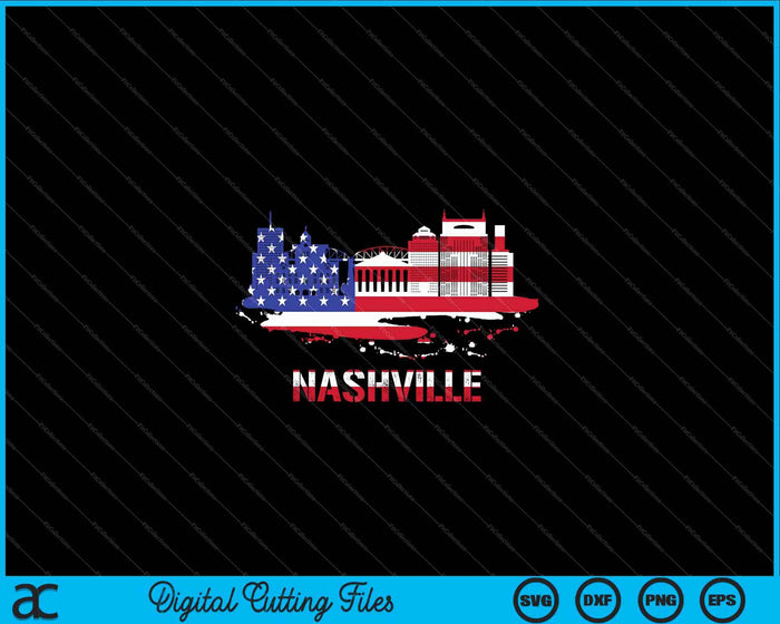 Bandera americana Paisaje urbano Nashville Tennessee Skyline SVG PNG Archivos de corte digital