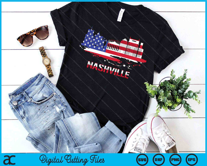 American Flag Cityscape Nashville Tennessee Skyline SVG PNG Digital Cutting Files