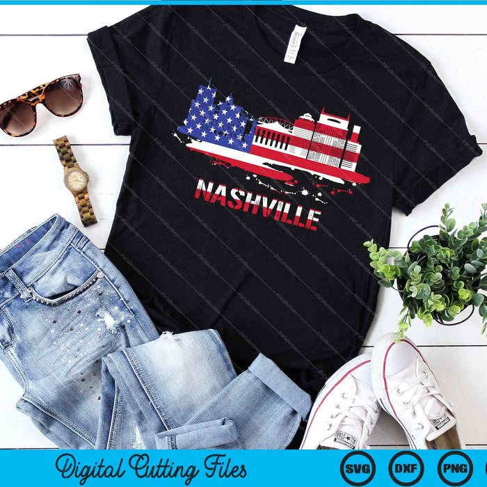 Bandera americana Paisaje urbano Nashville Tennessee Skyline SVG PNG Archivos de corte digital