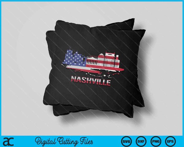Bandera americana Paisaje urbano Nashville Tennessee Skyline SVG PNG Archivos de corte digital