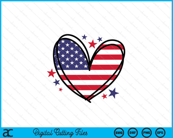 USA American Flag Heart 4th Of July SVG PNG Digital Cutting Files