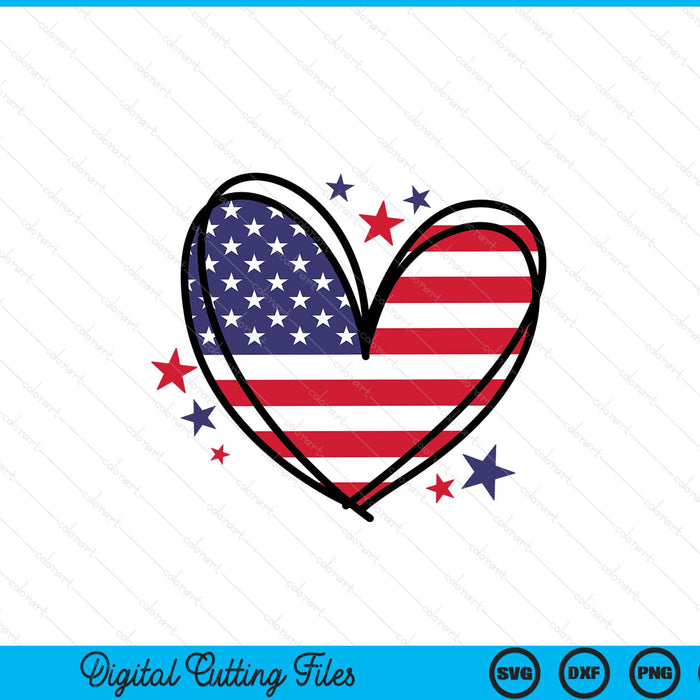 USA American flag heart 4th of July SVG cut file