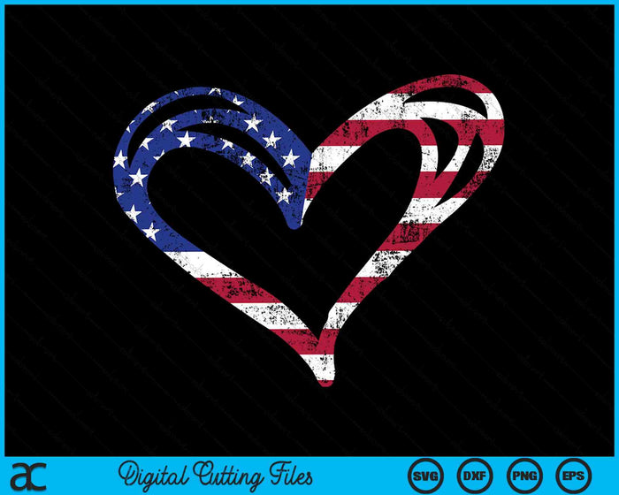 Bandera de EE.UU. Corazón Día Conmemorativo Patriótico Americano SVG PNG Archivos de corte digitales