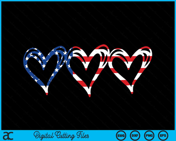 Bandera de EE.UU. Corazones americanos patrióticos 4 de julio SVG PNG Archivos de corte digital