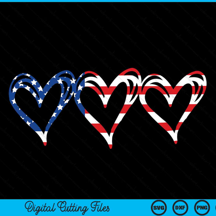 Bandera de EE.UU. Corazones americanos patrióticos 4 de julio SVG PNG Archivos de corte digital