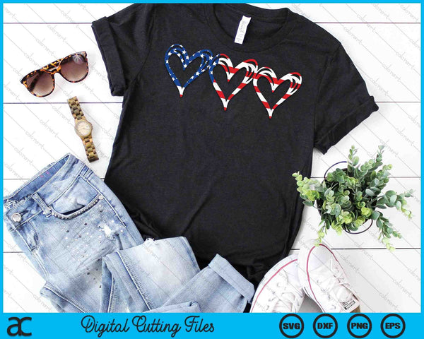 USA Flag Patriotic American Hearts 4th of July SVG PNG Digital Cutting Files - on a t-shirt