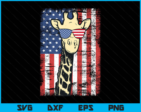 USA flag patriotic giraffe sunglasses animal lover SVG cut file