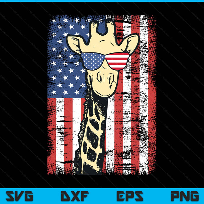 USA flag patriotic giraffe sunglasses animal lover SVG cut file