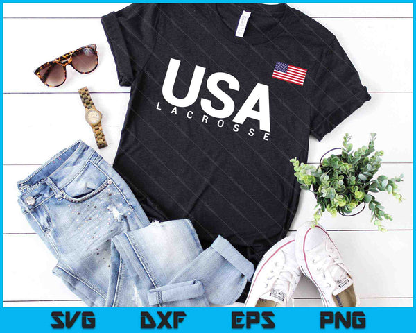 Bandera de Lacrosse de EE. UU. SVG PNG Cortando archivos imprimibles - on a t-shirt