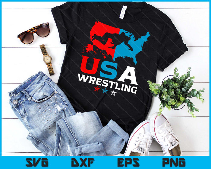 USA Wrestling Independence Day American Flag Wrestler Sports SVG PNG Digital Printable Files