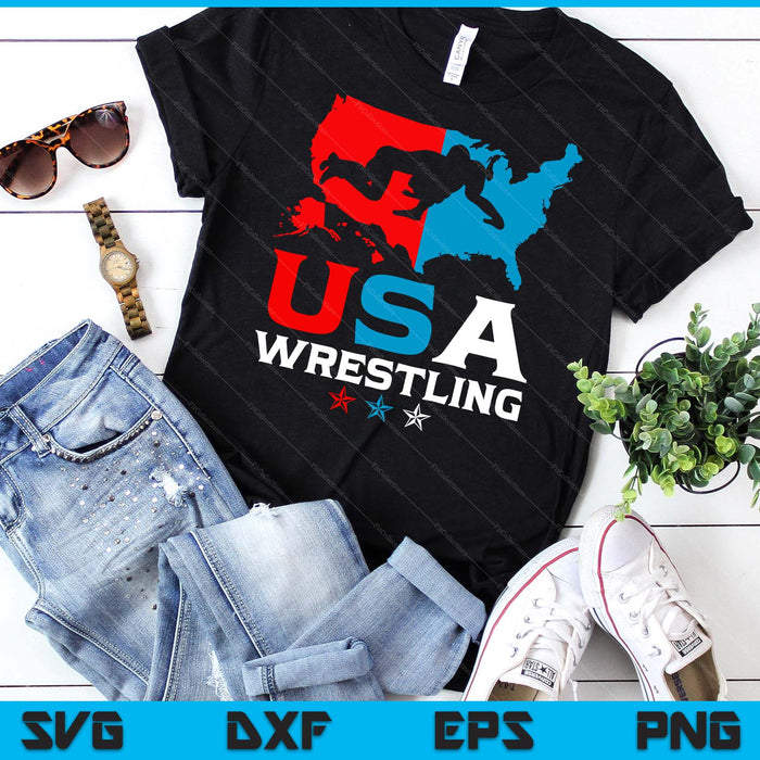 USA Wrestling Independence Day American Flag Wrestler Sports SVG PNG Digital Printable Files