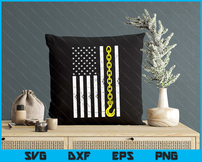 USA Yellow Thin Line Hook Tow Truck American Driver SVG PNG Digital Printable Files