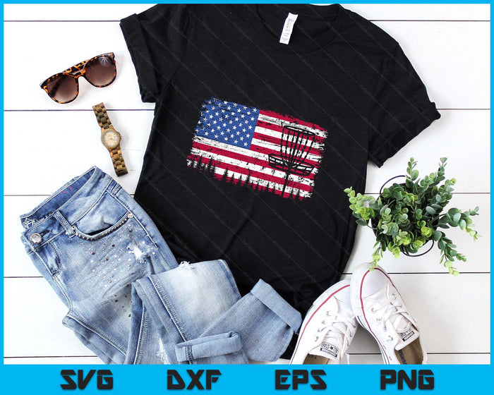 US American Flag Disc Golf Basket Frisbee Vintage Disc Golf SVG PNG Digital Printable Files