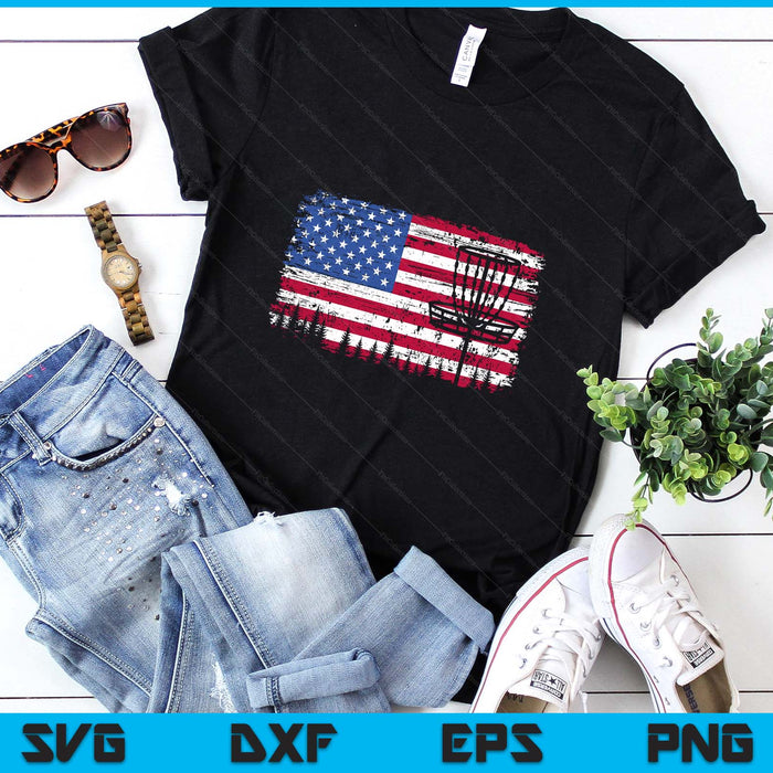 US American Flag Disc Golf Basket Frisbee Vintage Disc Golf SVG PNG Digital Printable Files