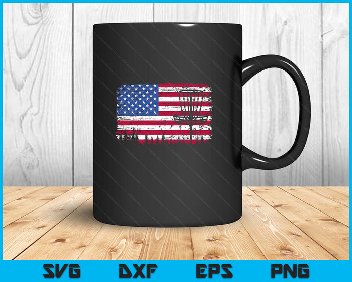US American Flag Disc Golf Basket Frisbee Vintage Disc Golf SVG PNG Digital Printable Files