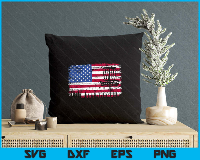 US American Flag Disc Golf Basket Frisbee Vintage Disc Golf SVG PNG Digital Printable Files