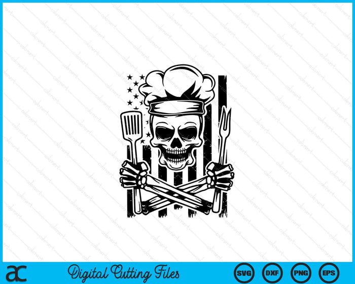 US Grill Skull American Grilling USA Flag BBQ SVG PNG Digital Printable Files