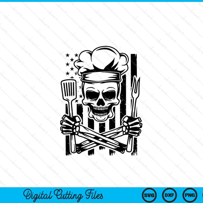 US grill skull American grilling USA flag BBQ SVG cut file
