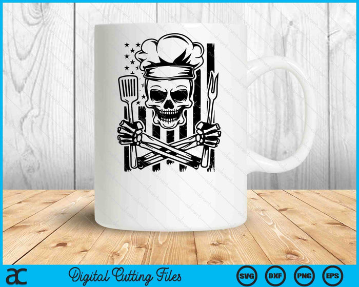 US Grill Skull American Grilling USA Flag BBQ SVG PNG Digital Printable Files