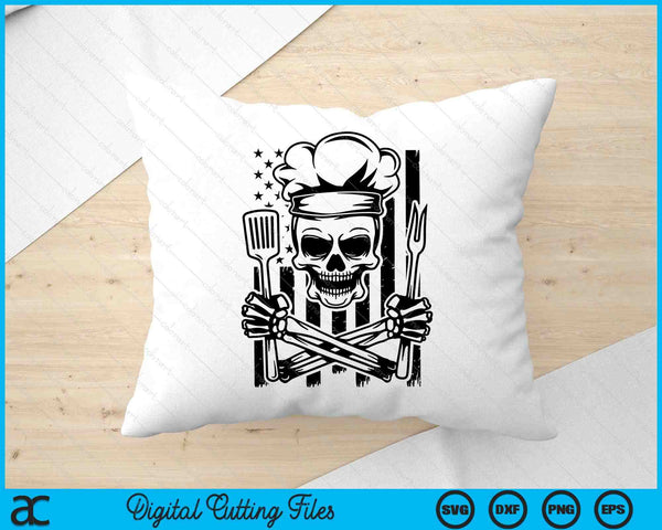 US Grill Skull American Grilling USA Flag BBQ SVG PNG Digital Printable Files