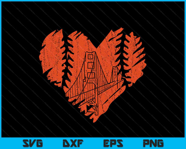 US State San Francisco Baseball Vintage Heart SVG PNG Digital Cutting Files