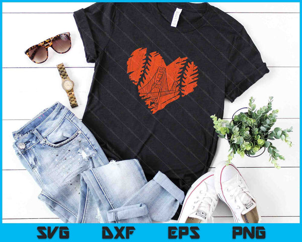 Estado de EE. UU. San Francisco Béisbol Vintage Corazón SVG PNG Archivos de corte digital - on a t-shirt