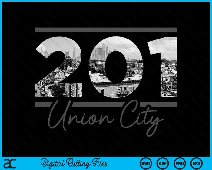Union City 201 Netnummer Skyline New Jersey Vintage SVG PNG digitale snijbestanden