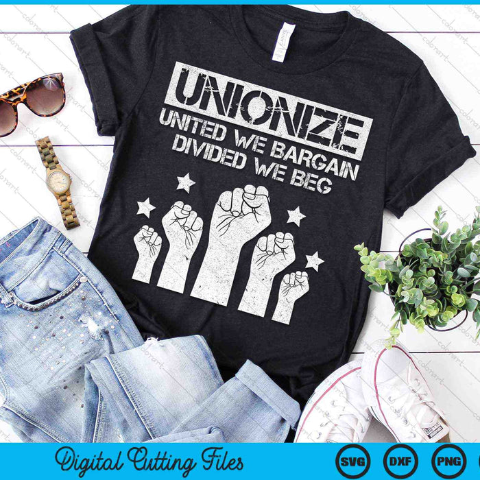 Unionize United We onderhandelen verdeeld We smeken Labor Day SVG PNG digitale snijbestanden