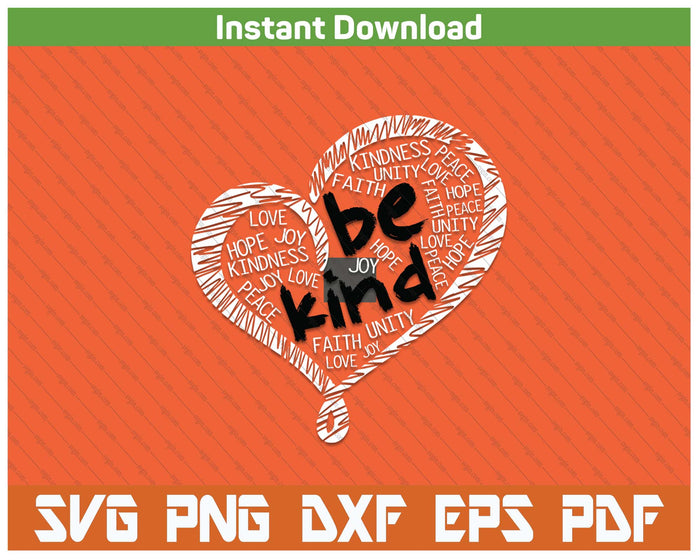 Unity Day Orange Anti Bullying Be Kind Heart Kindness SVG PNG Digital Printable Files