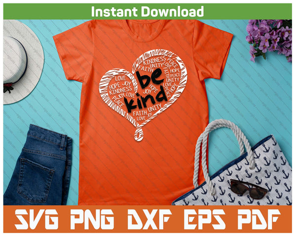 Unity Day Orange Anti Bullying Be Kind Heart Kindness SVG PNG Digital Printable Files - on a t-shirt