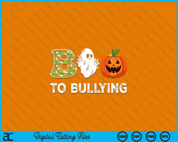 Boo to bullying with a leopard letter B, a ghost and a jack o lantern, Unity Day orange SVG
