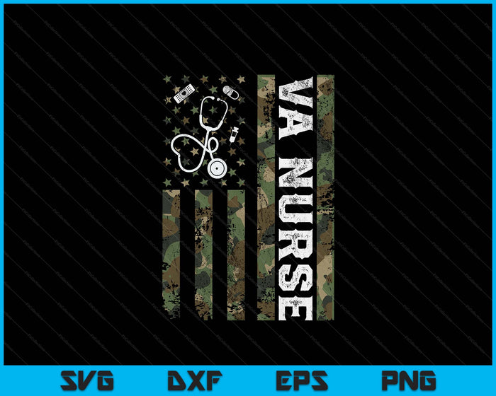 VA Nurse Camouflage American Flag Patriotic Nurse Week SVG PNG Digital Printable Files