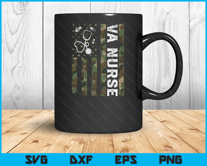 VA Nurse Camouflage American Flag Patriotic Nurse Week SVG PNG Digital Printable Files