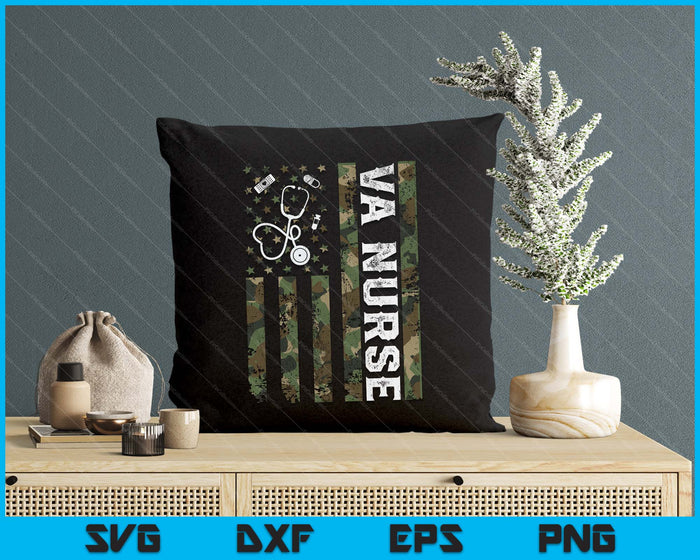 VA Nurse Camouflage American Flag Patriotic Nurse Week SVG PNG Digital Printable Files