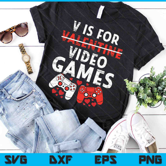 V is voor videogames Valentijnsdag grappige V-Day Gaming Gamer SVG PNG digitale afdrukbare bestanden