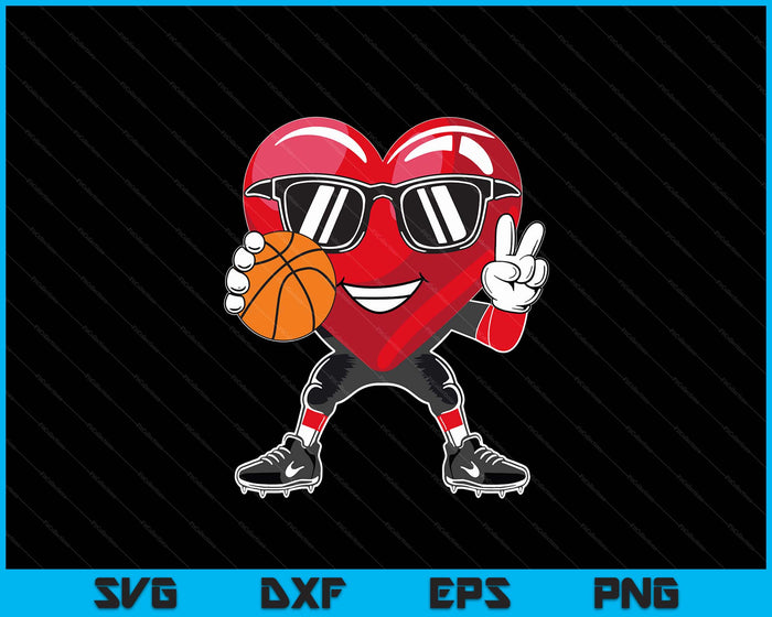 Valentine's Day Heart Playing Basketball Boys SVG PNG Digital Printable Files