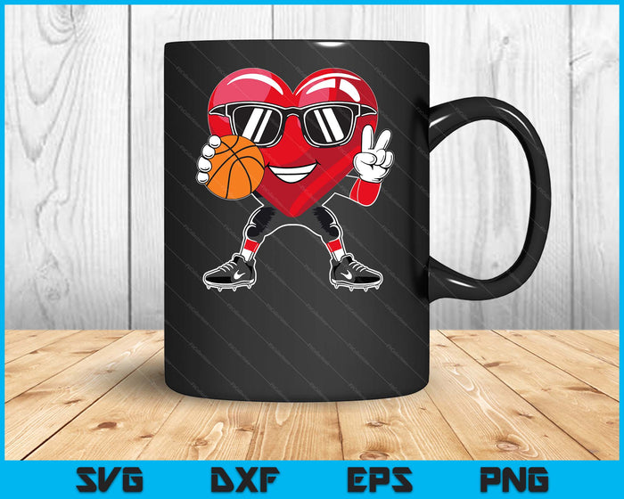 Valentine's Day Heart Playing Basketball Boys SVG PNG Digital Printable Files