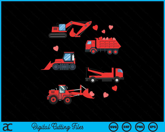 Valentines Day Boys Kids Toddler Construction Truck Hearts SVG PNG Digital Printable Files