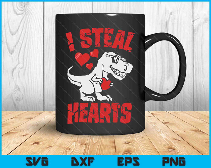 Valentines Day Dinosaur I Steal Hearts Boys Men Love T rex SVG PNG Digital Cutting Files