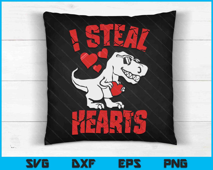 Valentijnsdag dinosaurus ik steel harten jongens mannen liefde T rex SVG PNG digitale snijbestanden
