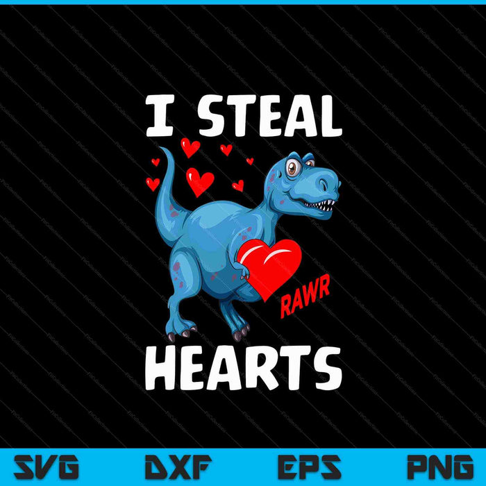 Valentines Day Dinosaur Kids I Steal Hearts Cute Baby T-Rex SVG PNG Digital Cutting Files