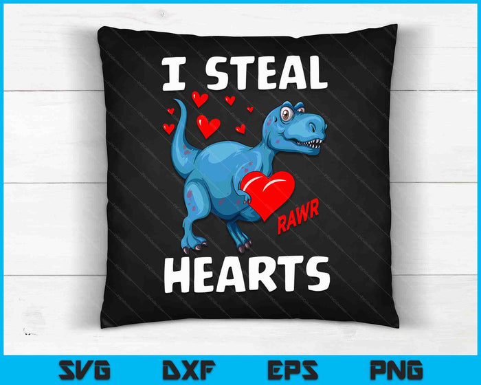 Valentines Day Dinosaur Kids I Steal Hearts Cute Baby T-Rex SVG PNG Digital Cutting Files