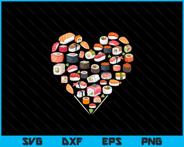 Valentijnsdag cadeau Anime Nigiri Sashimi hart liefde Sushi SVG PNG digitale snijbestanden