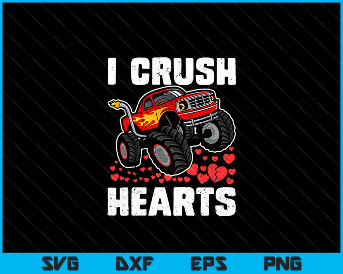 Valentines Day Monster Truck Boys Toddler I Crush Hearts SVG PNG Digital Printable Files