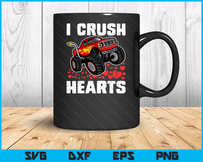 Valentines Day Monster Truck Boys Toddler I Crush Hearts SVG PNG Digital Printable Files