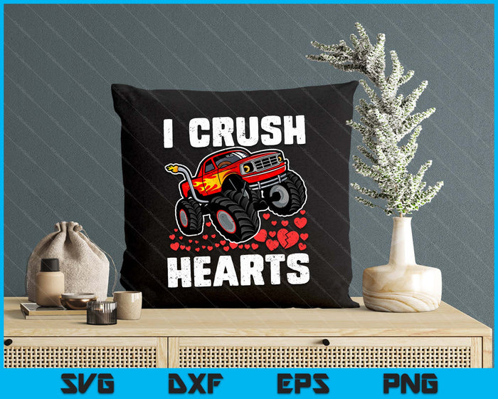 Valentines Day Monster Truck Boys Toddler I Crush Hearts SVG PNG Digital Printable Files